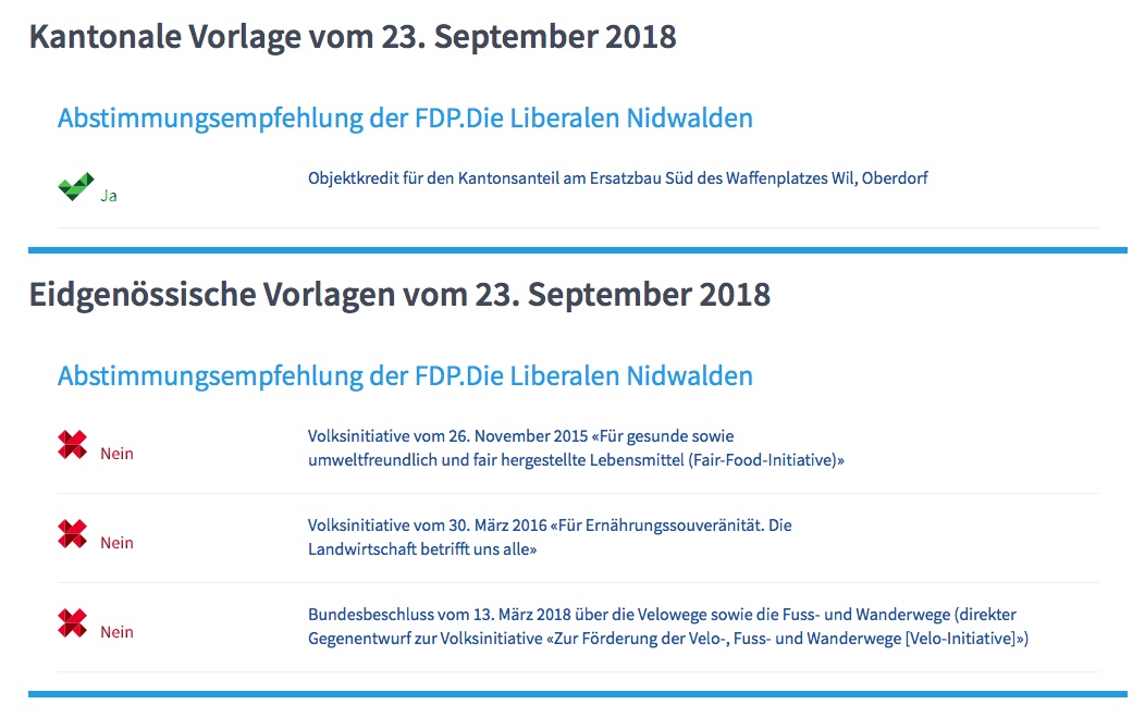 Wahlempfehlungen für den 23. September 2018